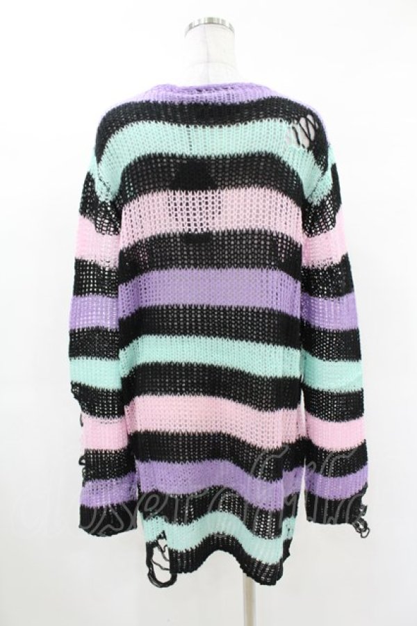 画像2: KILL STAR / Pastel Punk Knit Sweater M 黒×ピンク×パープル×ミント H-25-02-28-1047-SL-TO-KB-ZH (2)