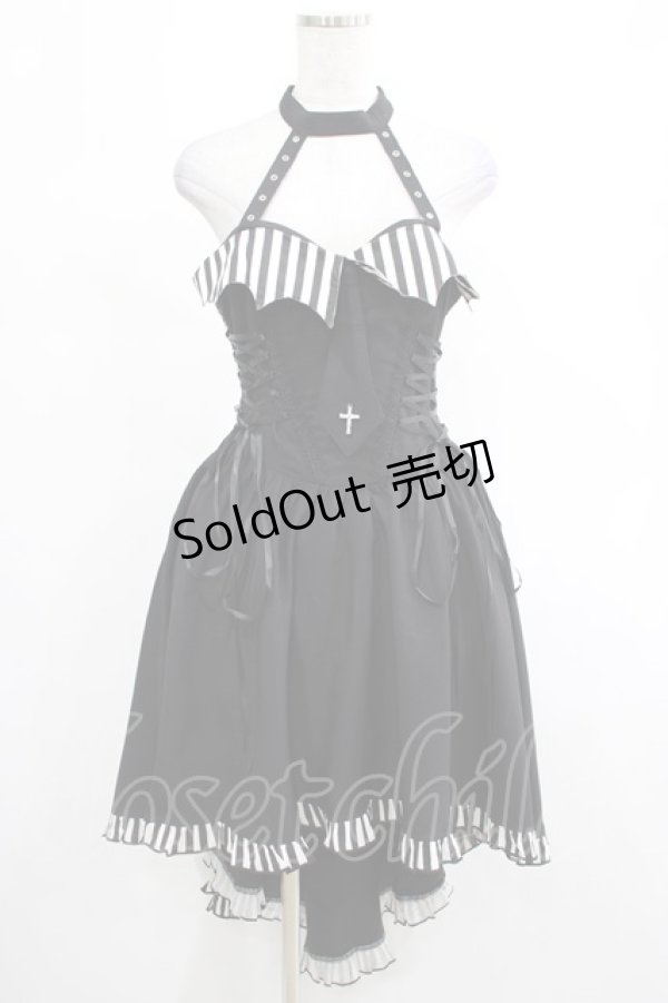 画像1: DARK IN LOVE / Black cross necktie striped prom high low dress M ブラック H-25-03-07-1010-PU-OP-KB-ZH (1)