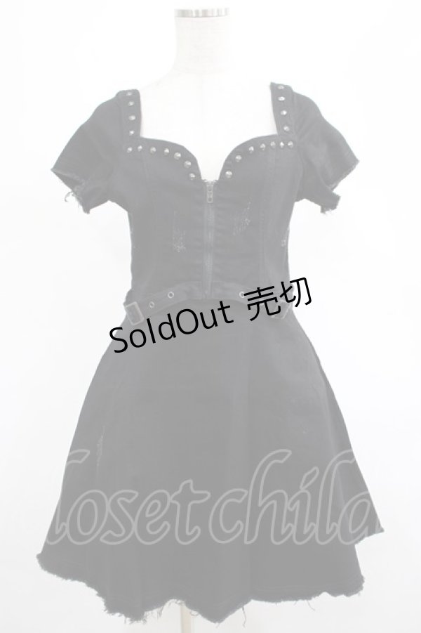 画像1: KILL STAR / Time Out Zip Denim Dress S 黒 H-25-03-07-1018-SL-OP-KB-ZH (1)