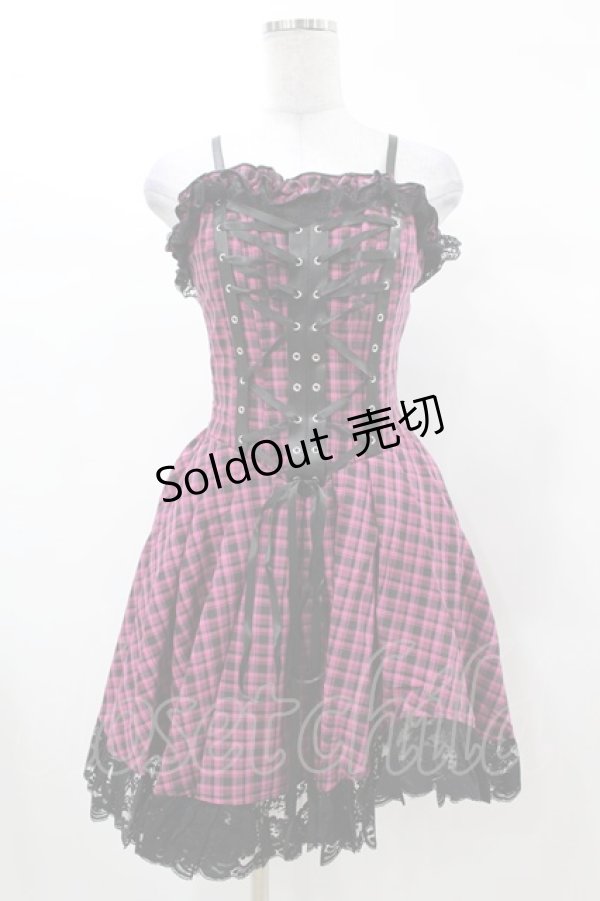 画像1: DARK IN LOVE / Rebel pink check sweet cool dress XS ピンク×ブラック H-25-03-08-027-PU-OP-KB-ZH (1)