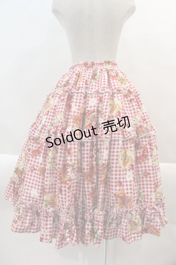 画像2: metamorphose / Gingham fruits tart ティアードスカート  赤 I-24-08-30-058-ME-SK-HD-ZI (2)