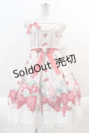 画像: Angelic Pretty / Little Bunny Strawberryジャンパースカート  白 I-24-09-02-082-AP-OP-HD-ZI