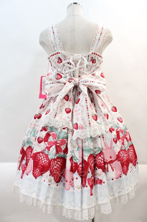 画像2: Angelic Pretty / Little Bunny Strawberryジャンパースカート  白 I-24-09-02-082-AP-OP-HD-ZI (2)