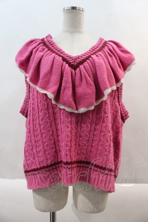 画像: Candy Stripper / FRILL CABLE KNIT VEST  濃ピンク I-24-09-26-027-PU-TO-HD-ZI