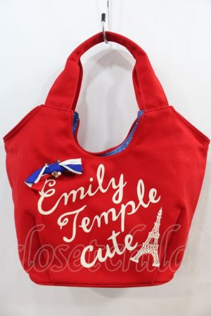 画像: Emily Temple cute / BAG トリコロールリボン付きロゴバッグ  赤 I-24-10-07-097-ET-BG-HD-ZI