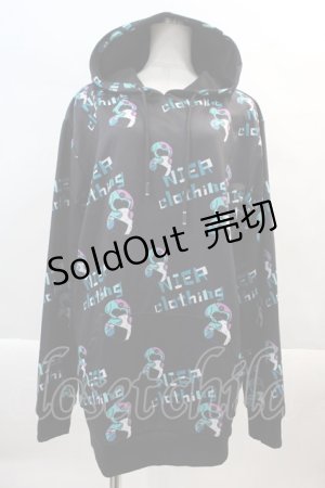 画像: NieR Clothing / おにぎりONEくん総柄PULLOVER PARKA  黒Ｘ青 I-24-10-29-030-PU-TO-HD-ZI