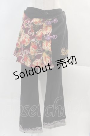 画像: gouk / 和柄&龍刺繍ラップスカート風パンツ  ブラック I-24-11-19-121-GO-PA-HD-ZI