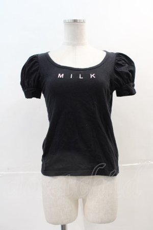 画像: MILK / ロゴ刺繍半袖カットソー  黒Ｘピンク I-24-12-20-018-ML-TO-HD-ZI