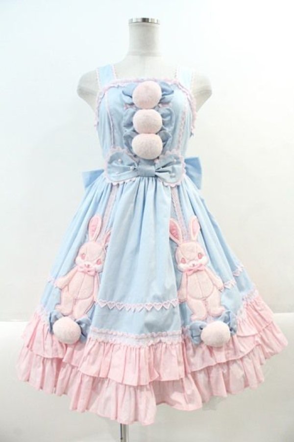 画像1: Angelic Pretty / なかよしバニージャンパースカート  サックスＸピンク I-24-12-27-065-AP-OP-HD-ZI (1)