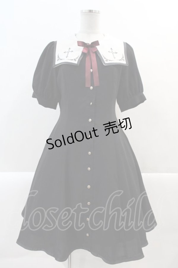 画像1: Amavel / クロス刺繍入りフィット&フレアワンピース  黒Ｘ白Ｘボルドー I-25-01-05-045-CA-OP-HD-ZI (1)