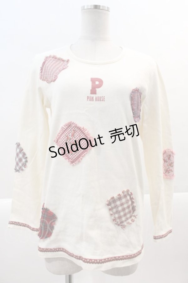 画像1: PINK HOUSE / 刺繍パッチワーク&ロゴpt長袖Tシャツ M アイボリー I-25-01-26-009-LO-TS-HD-ZI (1)