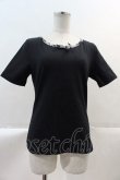 画像1: INGEBORG / ロゴ刺繍チェックパイピング半袖Tシャツ M ブラック I-25-02-09-029-LO-TS-HD-ZI (1)