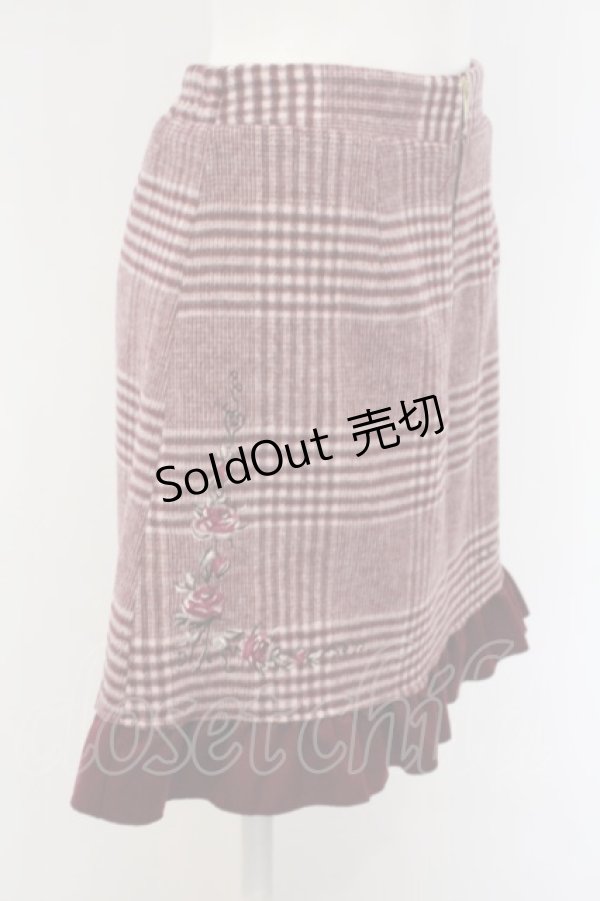 画像2: axes femme POETIQUE / 薔薇刺繍チェック起毛スカート M アカ O-24-02-21-058-AX-SK-OW-OS (2)