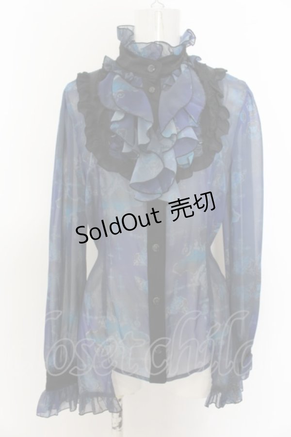 画像1: h.NAOTO / Blue Rose Ruffle Blouse  ブルー×ブラック O-24-07-31-150-HN-BL-IG-OS (1)