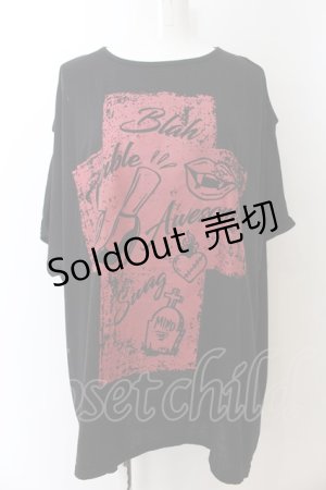 画像: HELL CAT PUNKS / オープンショルダーTシャツ F ブラック×レッド O-24-08-06-090-PU-TS-IG-ZS