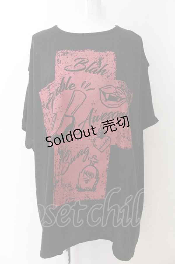 画像1: HELL CAT PUNKS / オープンショルダーTシャツ F ブラック×レッド O-24-08-06-090-PU-TS-IG-ZS (1)