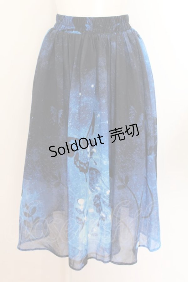 画像1: NieR Clothing /UE BUTTERFLY SHEER SKIRT【裏地付き】 F ブルー×ブラック O-24-08-10-008-PU-SK-IG-OS (1)