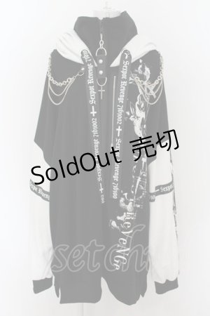 画像: SEX POT ReVeNGe / BONDAGE SLEEVE HIGH NECK BIG ZIP　パーカー F ブラック×ホワイト O-24-08-13-020-SP-TO-OW-OS