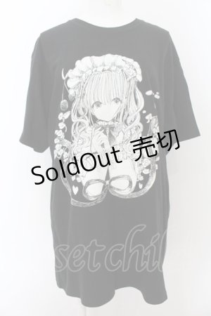 画像: LISTEN FLAVOR / ロリィタティータイムコラボTシャツ  ブラック O-24-08-14-023-PU-TO-OW-OS