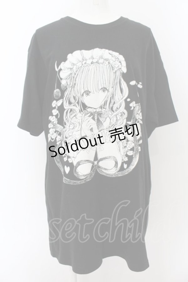 画像1: LISTEN FLAVOR / ロリィタティータイムコラボTシャツ  ブラック O-24-08-14-023-PU-TO-OW-OS (1)