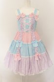 画像1: Angelic Pretty / ギンガム配色肩リボンジャンパースカート  サックス×ピンク×ラベンダー O-24-08-17-037-AP-OP-OW-OS (1)