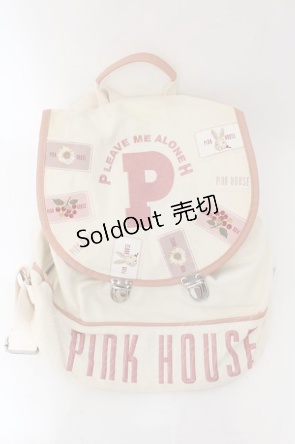 画像1: PINK HOUSE / ロゴ＆ネーム使いリュックサック  アイボリ-×ピンク O-24-08-19-084-LO-BG-IG-OS (1)