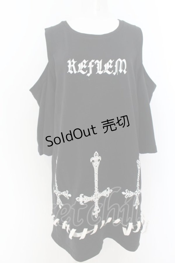 画像1: REFLEM / レースアップデザインクロスプリントオフショルTシャツ F ブラック O-24-08-22-074-PU-TS-YM-OS (1)