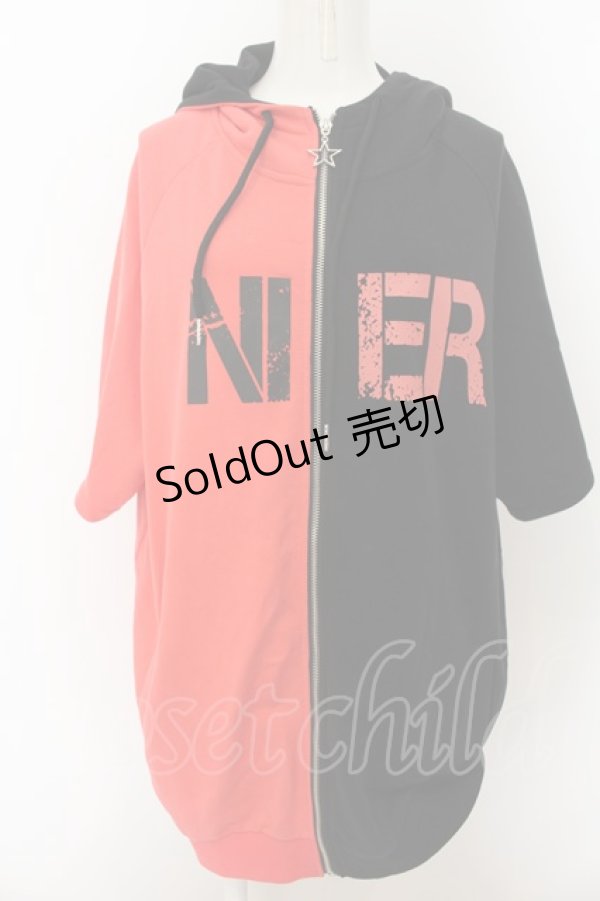 画像1: NieR Clothing / 半袖TWO-TONE ZIP PARKA【LIGHT RED】パーカー  ブラック×レッド O-24-08-28-052-PU-TO-OW-OS (1)