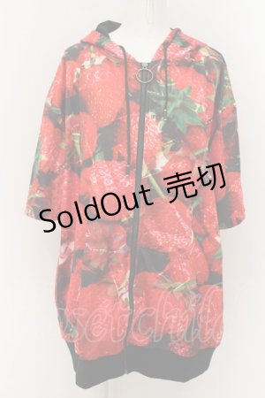 画像: NieR Clothing / HALF SLEEVE ZIP OUTER【STRAWBERRY】 パーカー  ブラック×レッド O-24-08-28-062-PU-TO-OW-OS