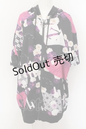 画像: NieR Clothing / HALF SLEEVE ZIP OUTER【和柄】  ブラック×パープル O-24-09-10-021-PU-TO-IG-OS