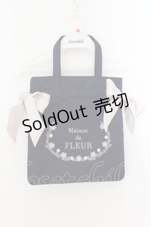 画像: Maison de FLEUR / ネモフィラ刺繍ミニダブルリボントート  ネイビー O-24-09-21-095-LO-BG-OW-OS