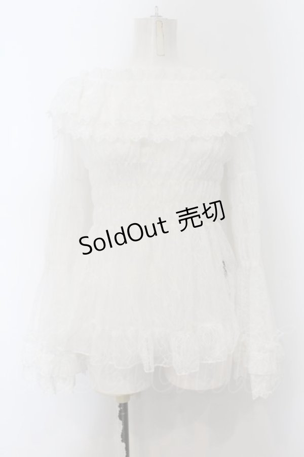 画像1: ATELIER PIERROT / Shirring Princess Sleeve Blouse-Lace-  ホワイト O-24-09-25-074-EL-BL-OW-OS (1)