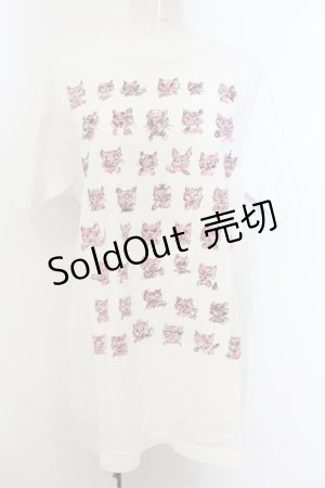 画像: ALGONQUINS / ハンドドローキャットプリント Tシャツ 2 ホワイト O-24-09-25-024-AL-TS-IG-ZT310