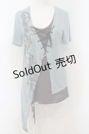 画像: NAOTO SEVEN / レースヤップレイヤードTシャツ  サックス×グレー O-24-09-25-036-HN-TO-IG-OS