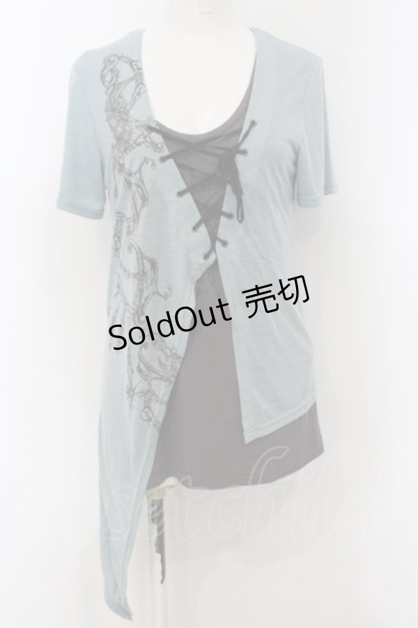 画像1: NAOTO SEVEN / レースヤップレイヤードTシャツ  サックス×グレー O-24-09-25-036-HN-TO-IG-OS (1)