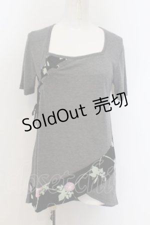 画像: gouk / 朝顔レースアップTシャツ  グレー O-24-09-25-037-GO-TS-IG-OS