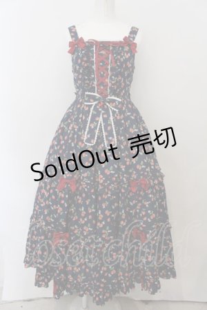 画像: metamorphose / レースアップロングティアードジャンパースカート size1 いちご柄ネイビー O-24-10-05-010-ME-OP-IG-OS