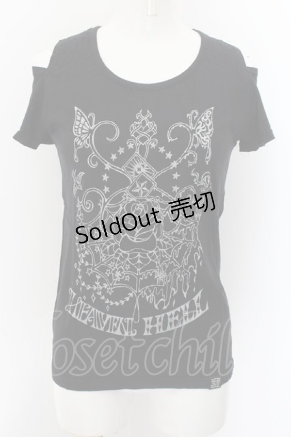 画像1: PEACE NOW / ローズプリントオフショル半袖Tシャツ M ブラック×ホワイト O-24-10-07-021-PU-TS-IG-OS (1)