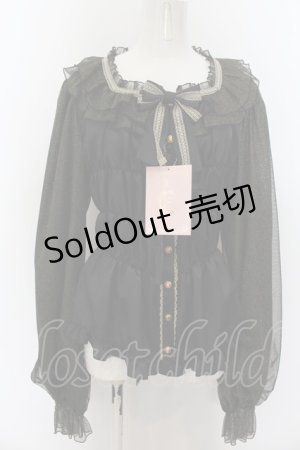 画像: metamorphose / 【プラスサイズ】Dressy tulle スクエアあきフリルブラウス サイズ2 クロ×ゴールド O-24-10-11-010-ME-BL-IG-OS