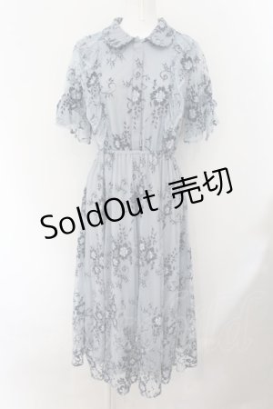 画像: LEBECCA boutique / ドライを束ねるフラワーレースワンピース  ブルー O-24-10-15-047-EL-OP-IG-OS