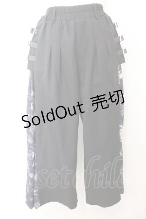 画像: NieR Clothing / 和柄九尾SIDE BELT WIDE PANTS  ブラック×パープル O-24-11-06-004-PU-PA-IG-ZI