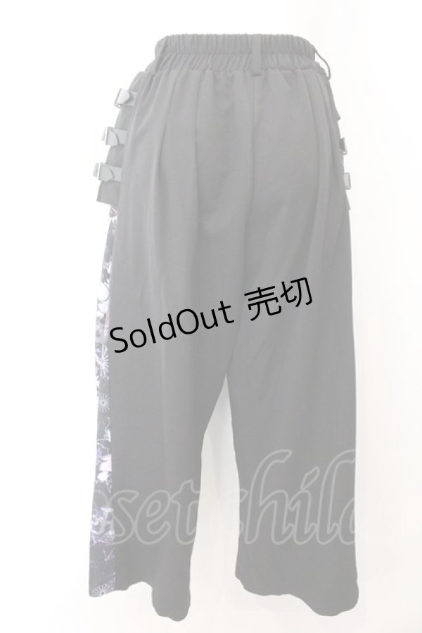 画像2: NieR Clothing / 和柄九尾SIDE BELT WIDE PANTS  ブラック×パープル O-24-11-06-004-PU-PA-IG-ZI (2)