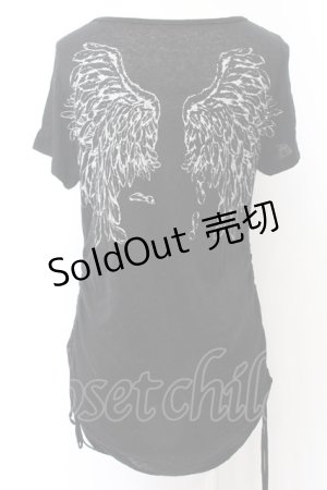 画像: h.NAOTO / Angel's wing ギャザーTシャツ  ブラック O-24-11-08-014-HN-TS-IG-OS