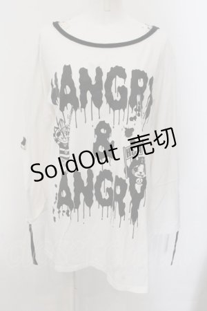 画像: HANGRY&ANGRY / ロゴプリントロールアップカットソー  ホワイト×ブラック O-24-11-09-056-HN-TO-IG-OS