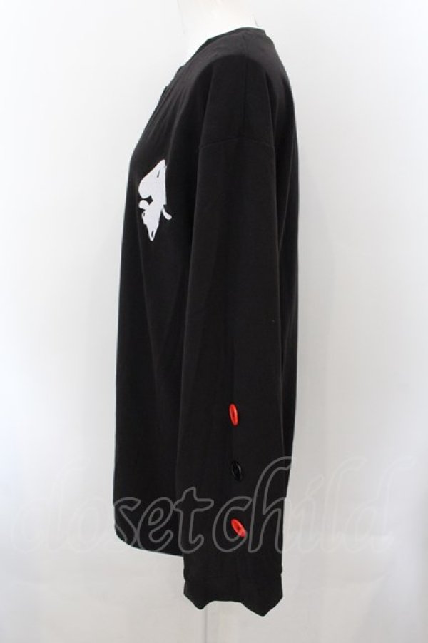 画像2: NieR Clothing / NieRワイドスリーブカットソー 【赤黒10Button】  ブラック×レッド O-24-11-14-099-PU-TO-IG-OS (2)