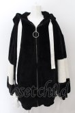 画像1: TRAVAS TOKYO / Drip Logo Faux Fur Hoodie ブルゾンパーカー F ブラックｘホワイト O-24-11-26-056-PU-CO-YM-OS (1)