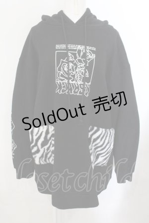 画像: KRY CLOTHING / 「99%」裏起毛ロング丈パーカー  ブラック O-24-11-29-062-EL-JA-OW-OS