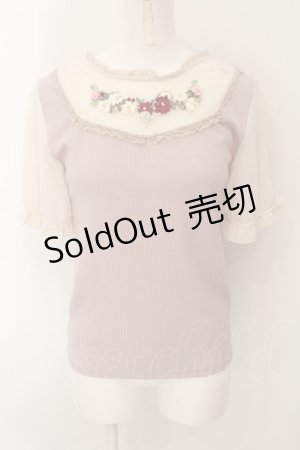 画像: axes femme POETIQUE / ブーケリボン刺繍リブプルオーバー M ピンクベージュ O-24-11-30-1055-AX-TO-OW-OS