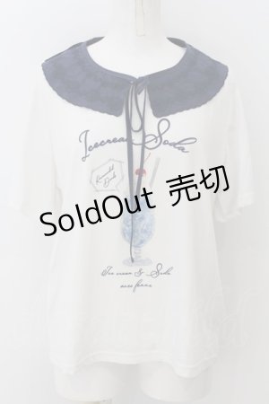 画像: axes femme / 襟付クリームソーダ柄Tシャツ F シロ×コン O-24-12-06-020-AX-TS-OW-OS