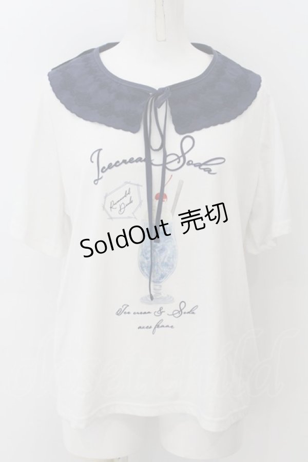 画像1: axes femme / 襟付クリームソーダ柄Tシャツ F シロ×コン O-24-12-06-020-AX-TS-OW-OS (1)